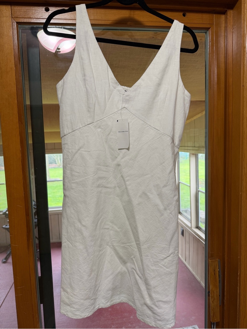 Abercrombie & Fitch White V-Neck Linen Blend Dress Large Tall - Picture 6 of 6